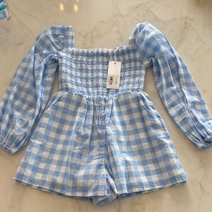 Janie and Jack Light Blue Gingham Smocked Romper